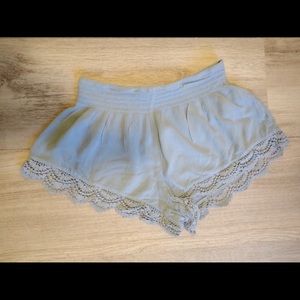 Blue Lounge Shorts with Lace Edge